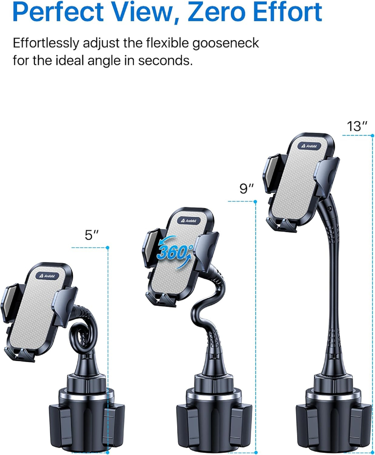andobil Upgraded, Solidest 15in Cup Phone Holder for Car, Stable & Adjustable, Long Gooseneck Car Phone Holders for Your Car Truck Fit for iPhone 17 Pro Max 16 15 14 13 Pro Max, Grey