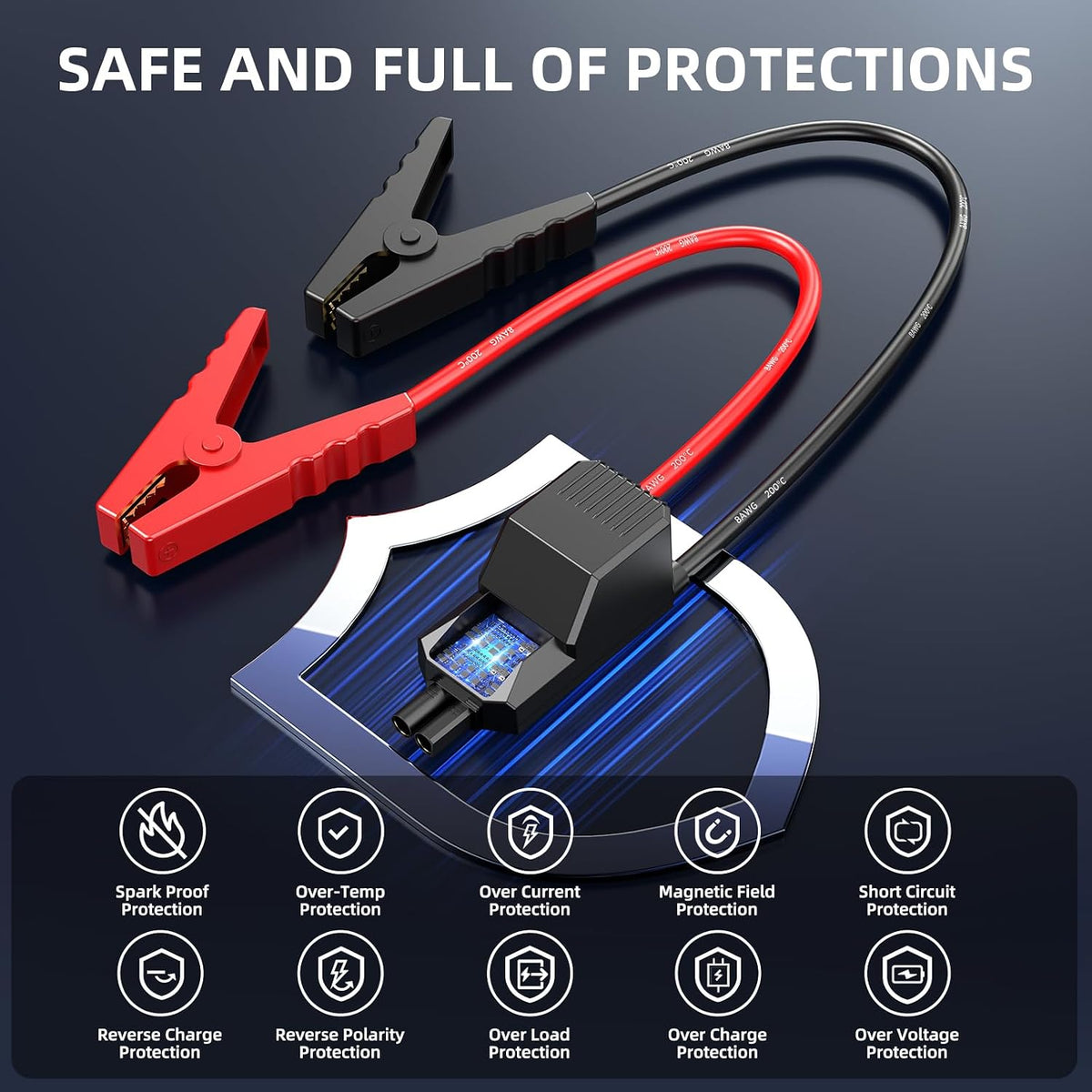 Smart Jumper Clamps, S ZEVZO Replacement Intelligent Jump Starter Clamps with 10 Protections Automotive Battery Booster Smart Jumper Cables for ET03 Car Jump Starter