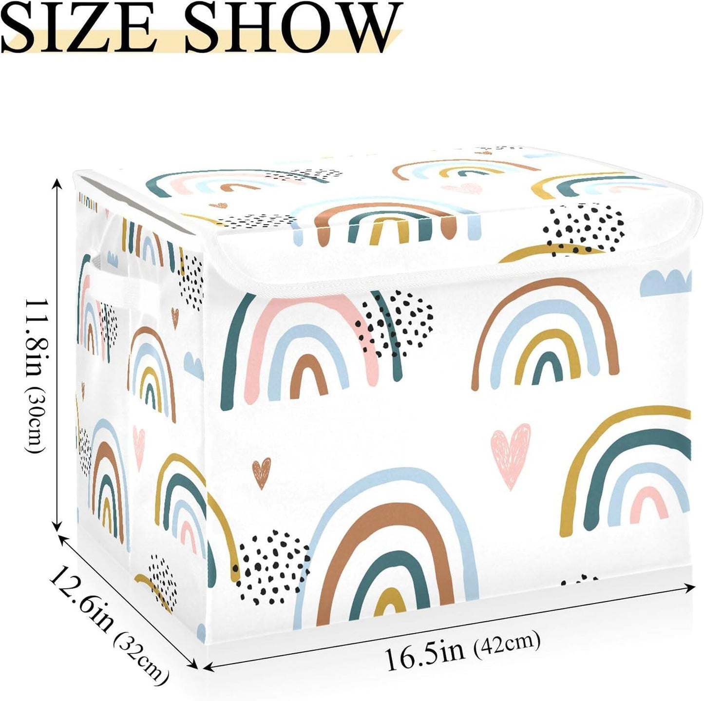 Cartoon Rainbow Storage Bins with Lids and Carrying Handle,Foldable Storage Boxes Organizer Containers Baskets Cube with Cover for Home Bedroom Closet Office