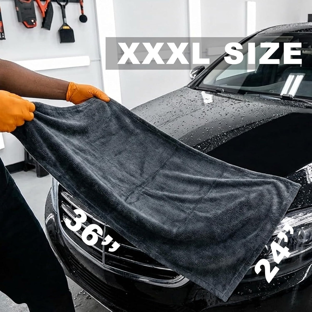 24"x36" Twisted-Loop Car Drying Towel, 1300GSM, Microfiber Towels for Cars, Zero Scratch, Streak Free, Ultra Absorbent, Lint Free, Car Detailing Kit for Car, Truck, SUV - One Pass Technology