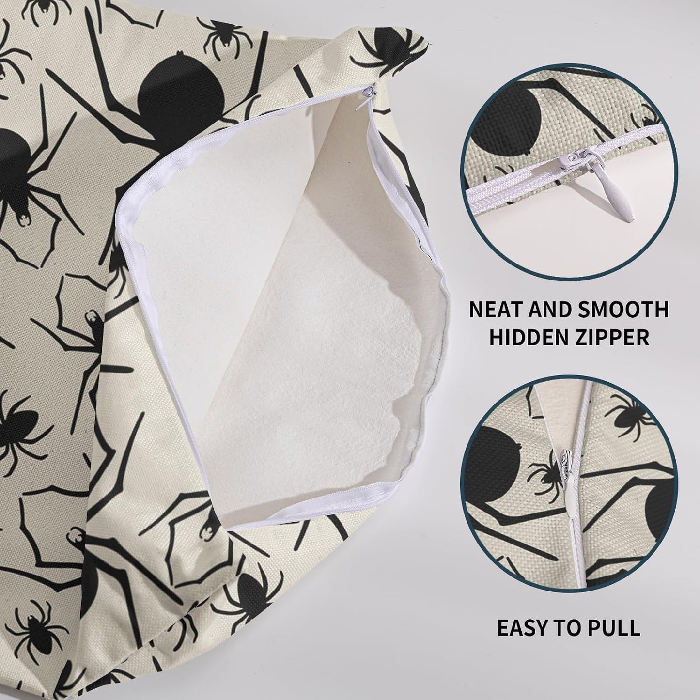 Robvobe Cream Halloween Pillow Covers 18x18 Set of 2 Black Spider Print Outdoor Decorative Throw Pillows Holiday Scary Themed Farmhouse Pillowcases Linen Cushion Case Decor for Home Sofa Couch Bed