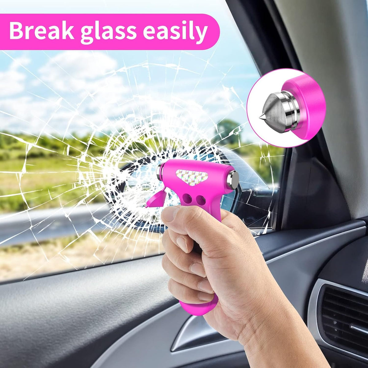 Car Safety Hammer, 3-in-1 Emergency Escape Tool with Window Breaker and Seat Belt Cutter, 2-Pieces Safety Emergency Car Escape Tool for Car, Office, Home