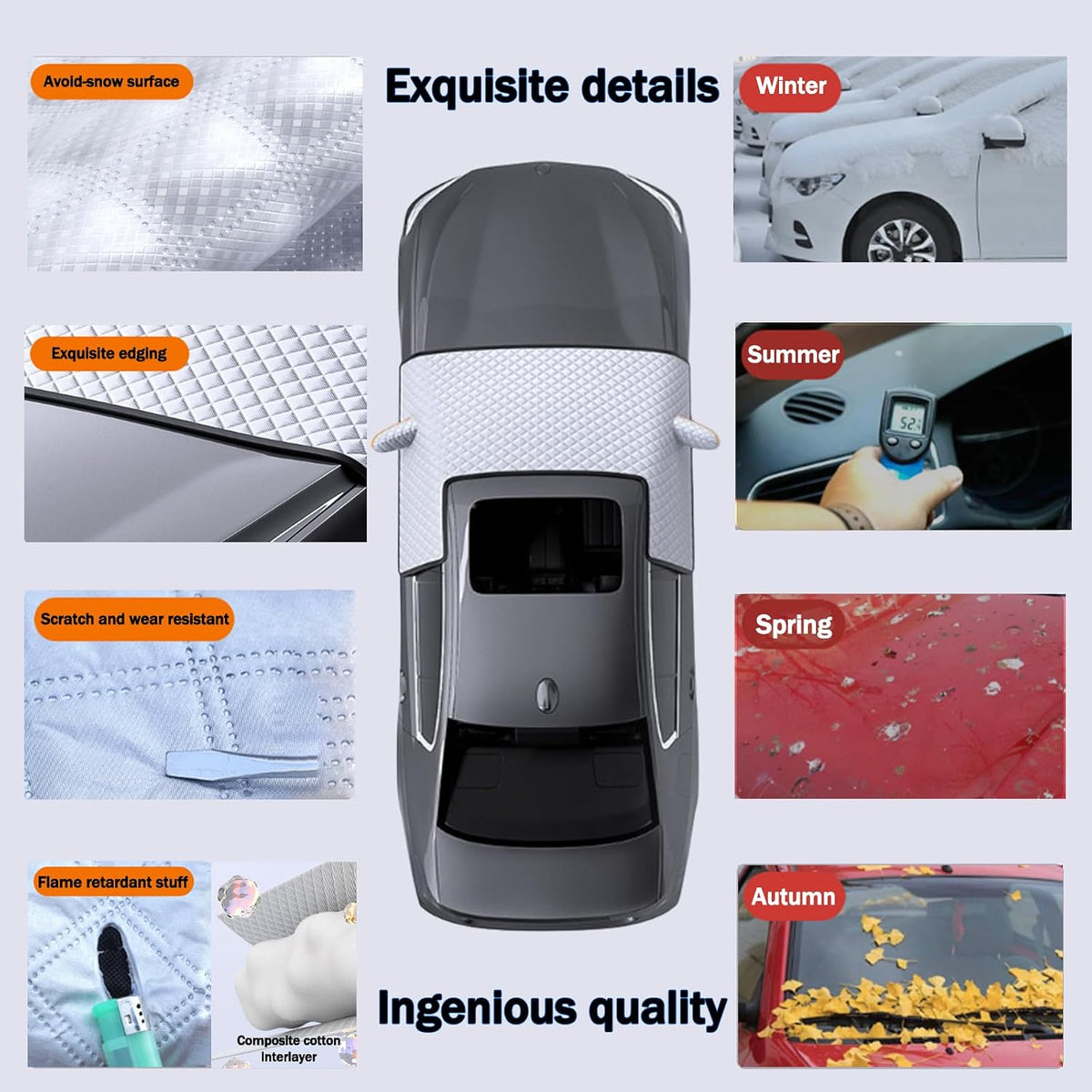 Car Windshield Snow Cover for Toyota Prius 30 Series 2009-2015, Thicken Car Windscreen Cover Winter Magnetic Windshield Frost Cover Side Window Rearview Mirror Protector,L