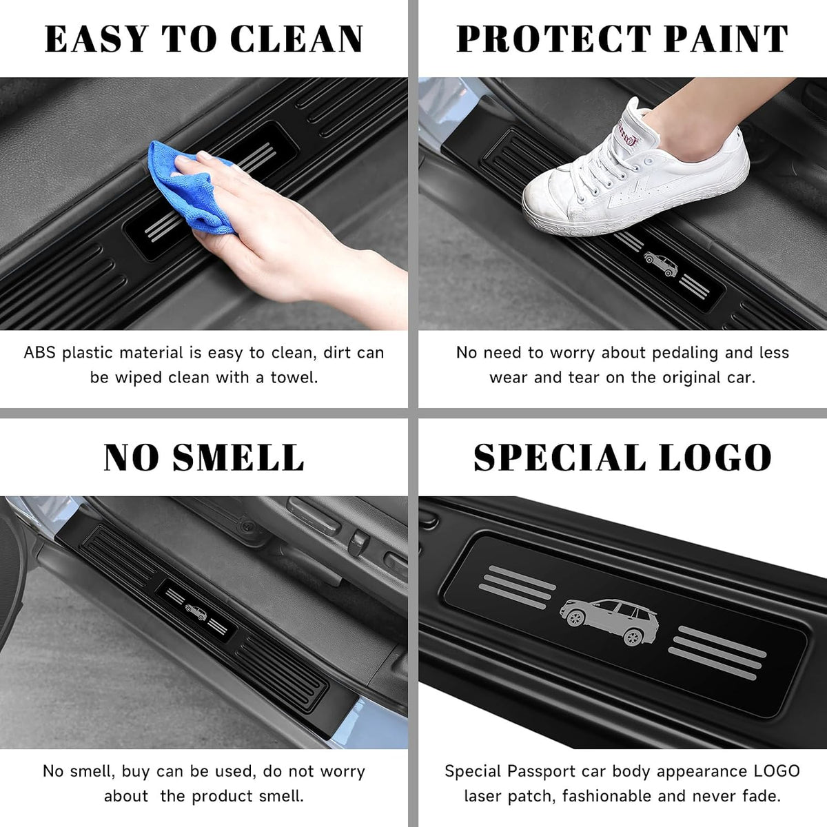 4PCS Car Door Edge Guards Door Sill Protector for Honda Passport 2019-2025 2026 Accessories ABS Plastic Material Matte Black Car Door Threshold Protection