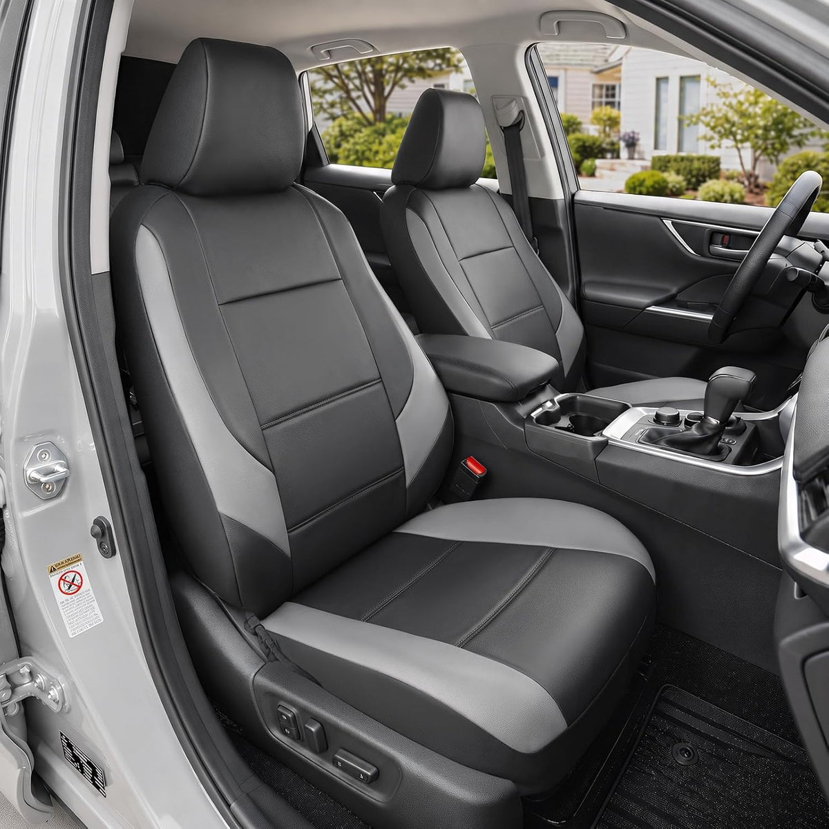 GIANT PANDA Front Seat Covers for Nissan Rogue Altima Sentra Versa Kicks Murano Pathfinder Maxima,Faux Leather Bucket Seat Cover Fit Nissan Seat Protectors (Black&Gray) 2-Pack