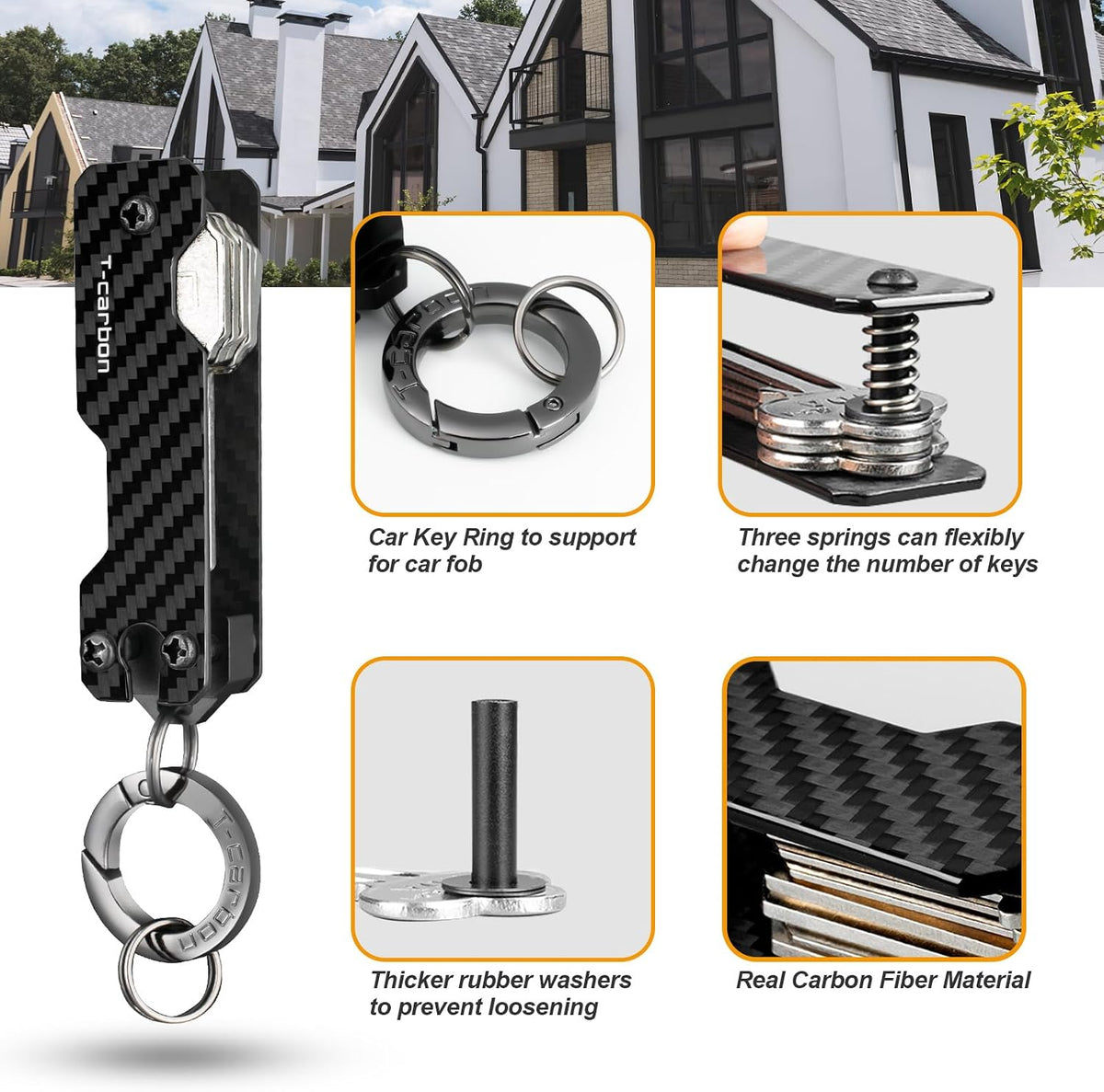 T-carbon Carbon Fiber Key Organizer, Compact Holder for 2-6 Keys, Black