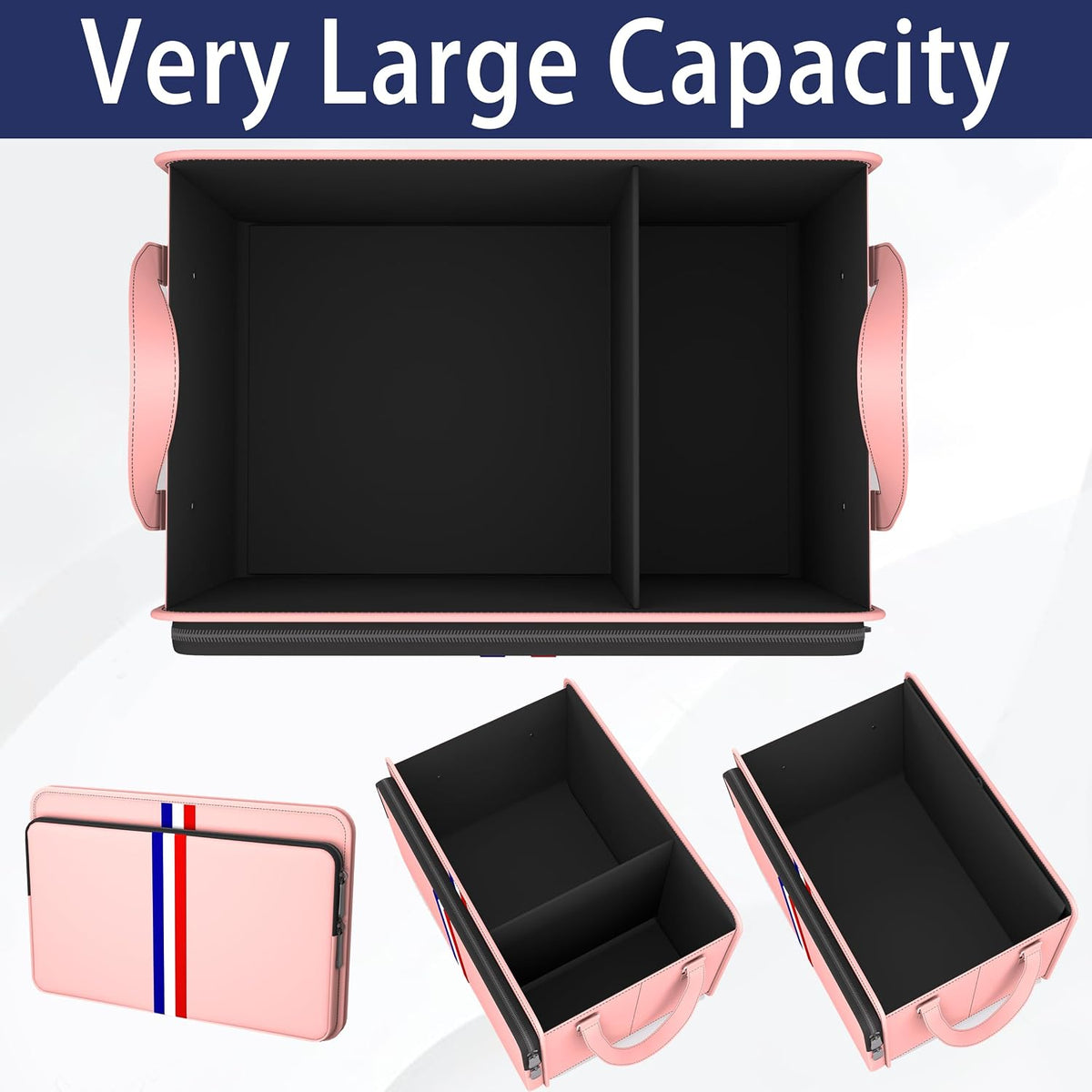 Homeve Trunk Organizer for Car, Waterproof Collapsible 3 Compartments Car Organizer, Foldable Storage for Car Accessories, Tools, Sundries for Women Men, Tote Bag (Pink, Standard)