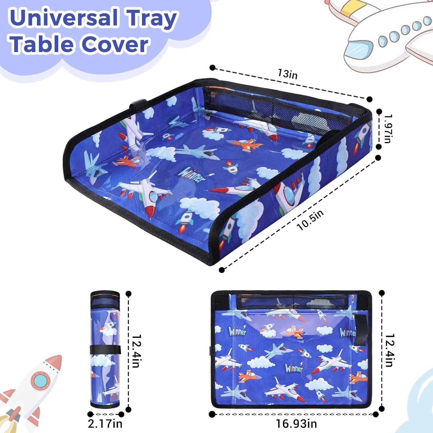 COOLBEBE Airplane Tray Table Cover, Foldable Travel Tray Cover for Toddlers 1-3, Universal Fit for Airplane, Car Seat, High Chair, Machine Washable, Portable, Blue Plane