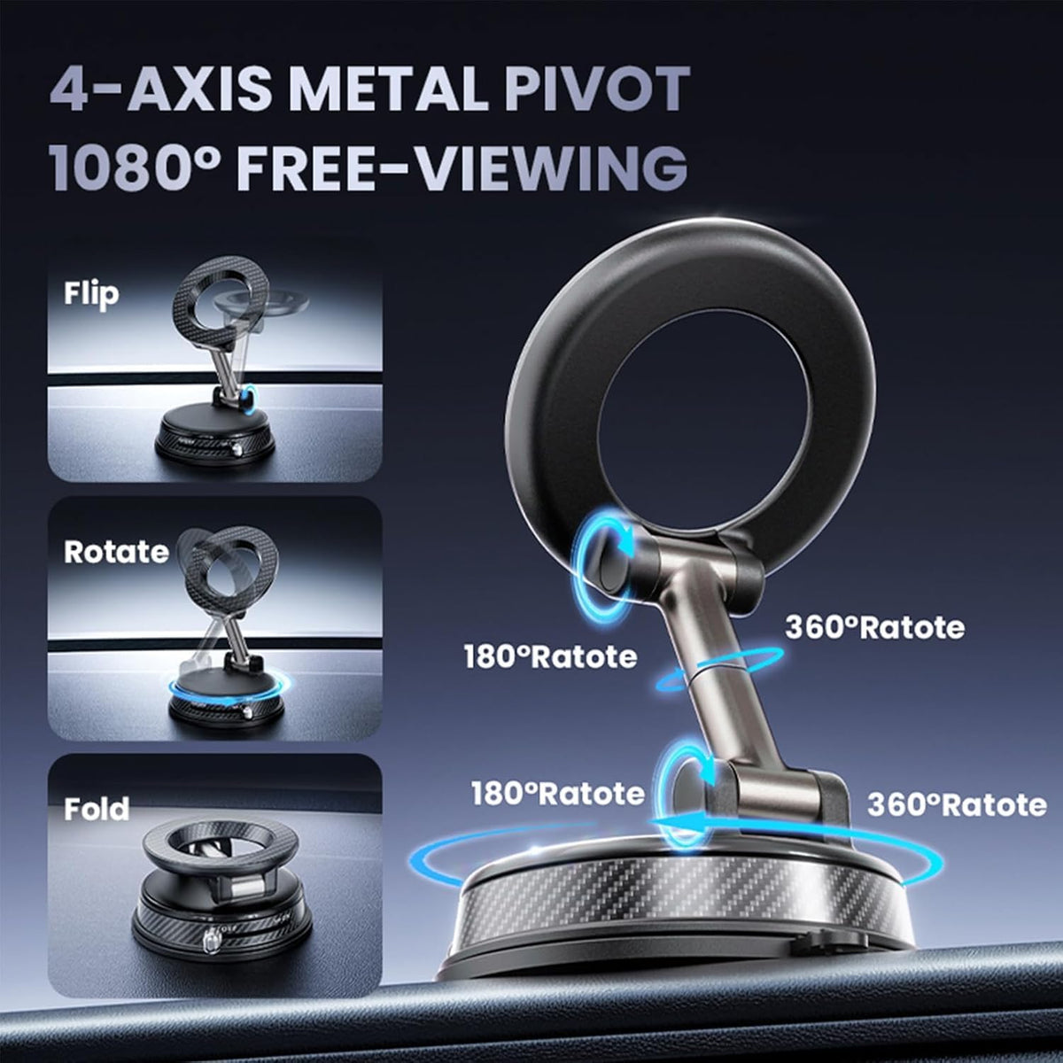 Vacuum Magnetic Car Phone Holder, Strong Suction Cup Mount with Secure Lock