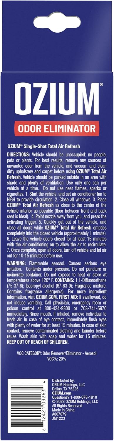OZIUM® Air Freshener Odor Eliminator, 2oz Single Shot Total Air Refresh & Car Air Freshener – Original – 4 Pack