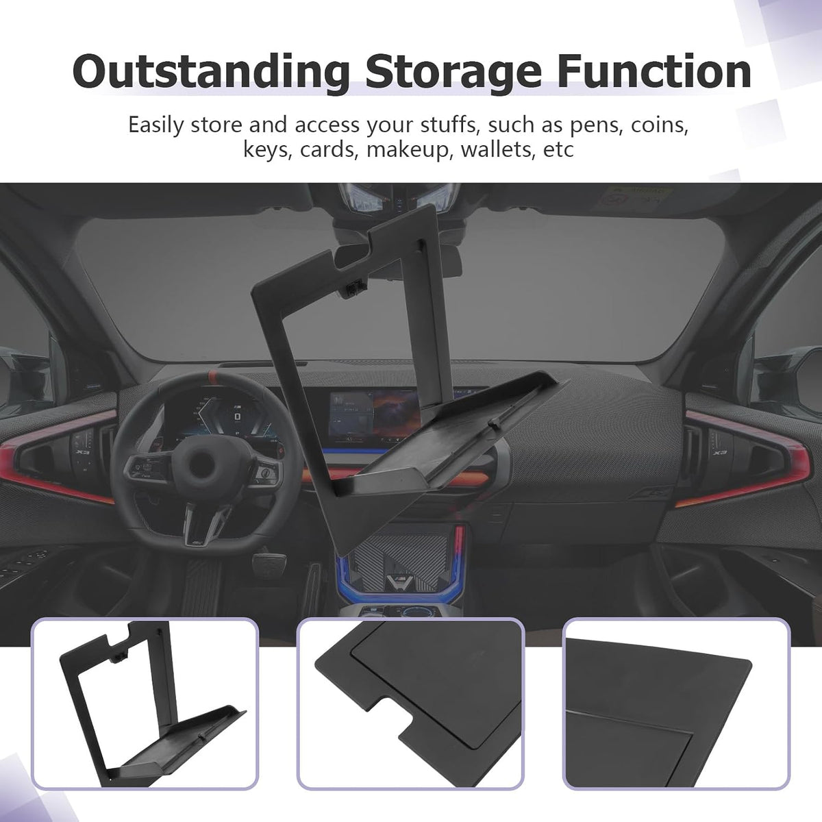 LUWU Center Console Hidden Box Organizer Compatible with 2025 B MW X3 Accessories 2025 B MW X3 30 xDrive/M50 xDrive Console Organizer Tray Armrest Hidden Storage Box Secret Compartment Box (Black)