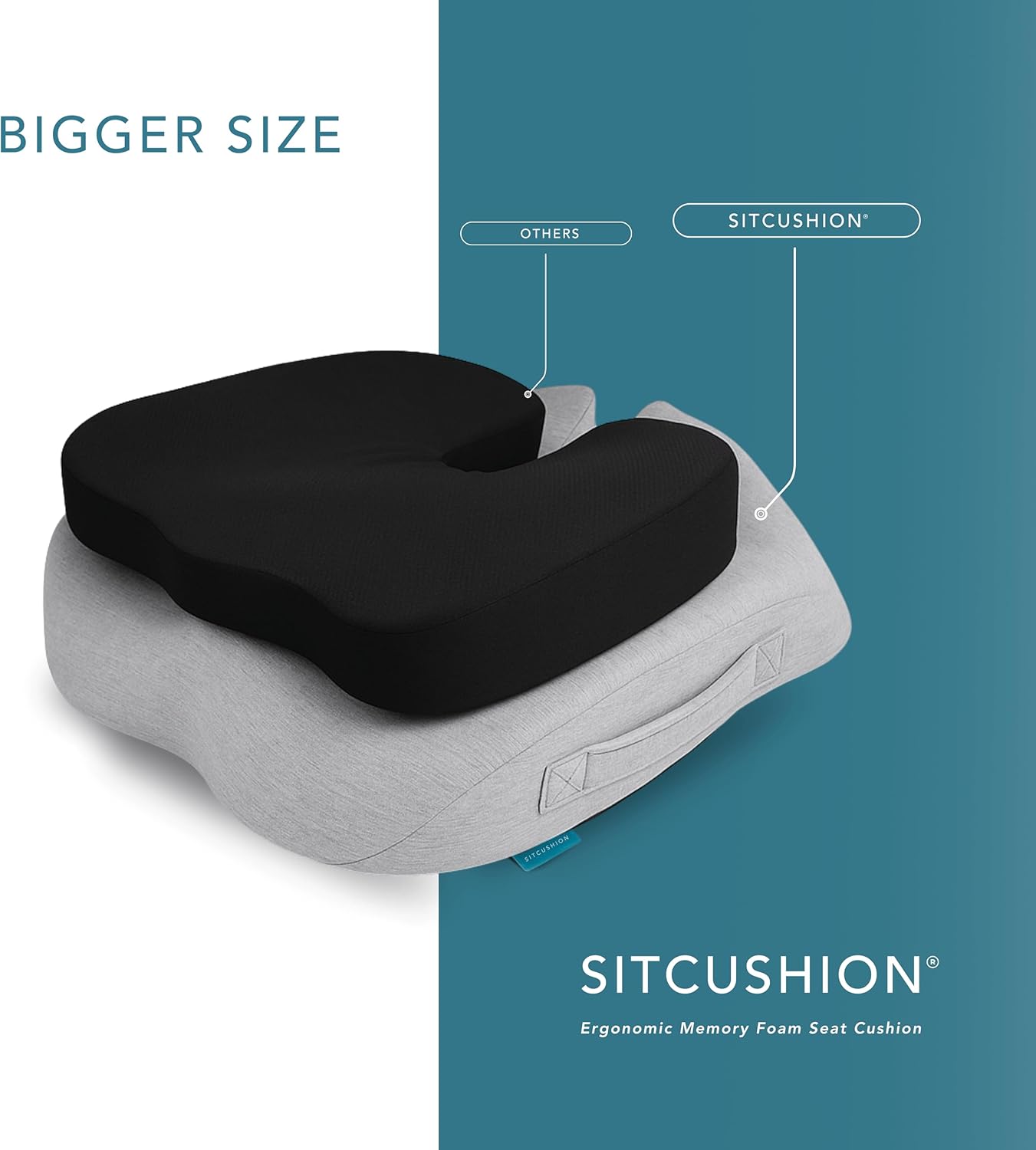 SitCushion Extra Large Seat Cushions for Office Chairs – Gaming Chair Seat Cushion and Sciatica Pain Relief Pillow for Back Pain. Orthopedic Coccyx Cushion for Tailbone Pain Relief (Original Black)