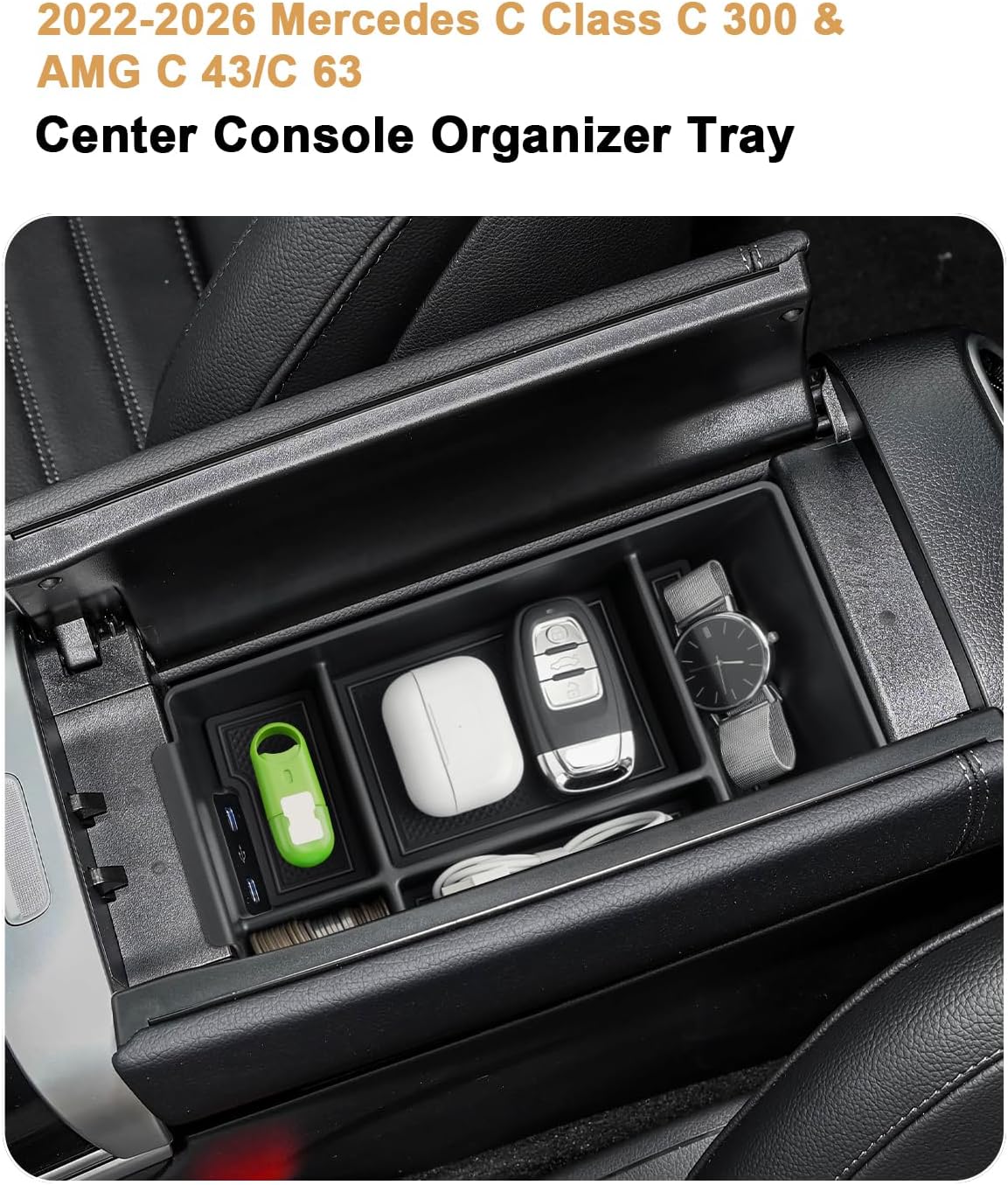 ECOZEN Center Console Organizer For 2022-2026 Mercedes C Class C 300/AMG C 43/C 63 - Armrest Box Storage Tray Compatible with 2022-2026 Mercedes C 300/ AMG C 43 C63 Accessories Armrest Organizer ABS