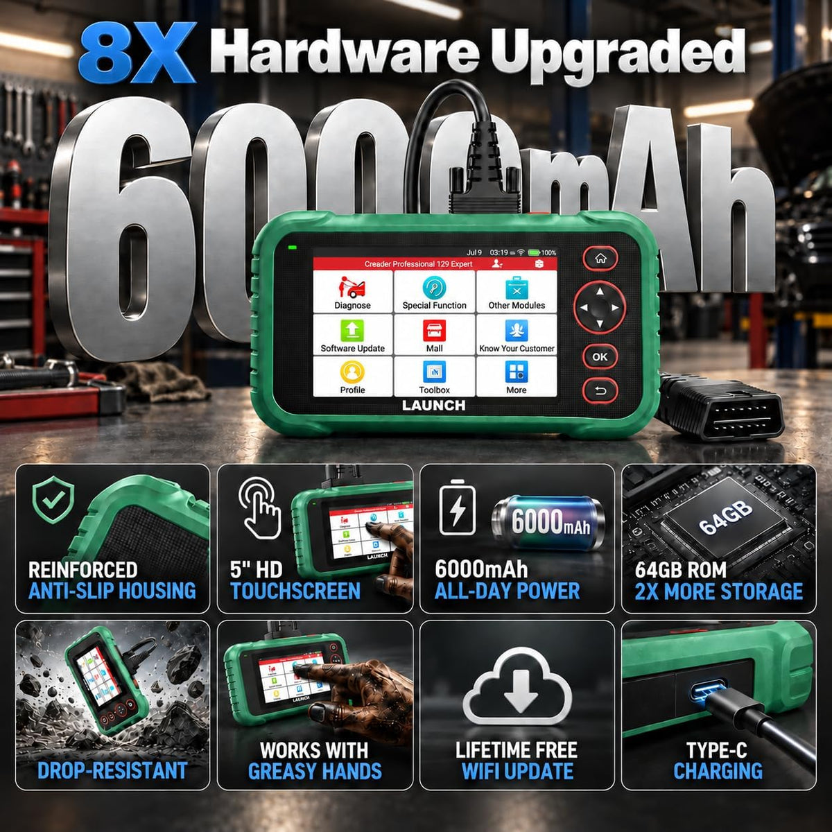 LAUNCH CRP129 Expert OBD2 Scanner, 13 Reset Services Diagnostic Scan Tool,ABS SRS Transmission Engine Code Reader, CAN FD & DoIP, FCA AutoAuth, Auto VIN, 64GB, Lifetime Free Update