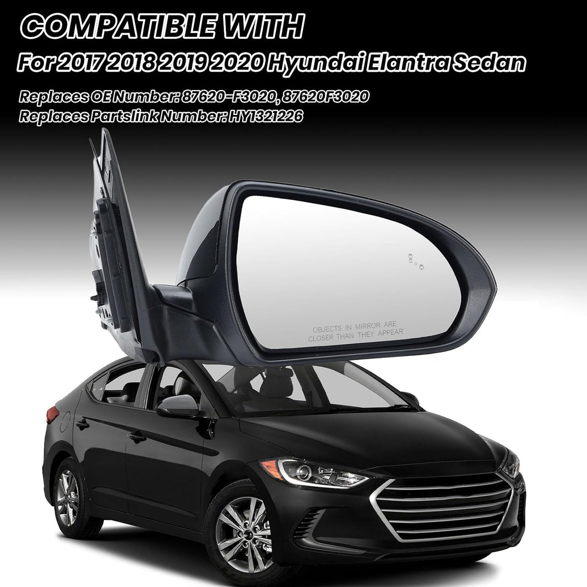 Passenger Side Mirror Compatible with 2017-2020 Hyundai Elantra Heated