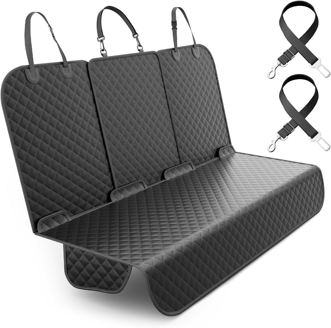 Dog Car Seat Cover for Back Seat, Waterproof Back Seat Cover with Zippered Armrest Access, Non Slip Rear Bench Cover for Cars SUVs - 52W