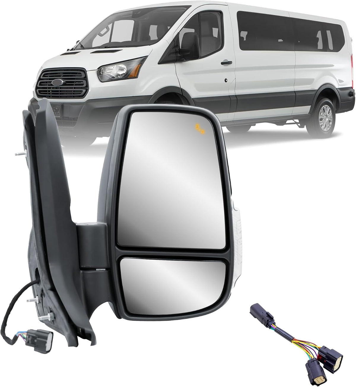 Replacement Passenger Right Side Mirror Power Mirror and Heated with BLIS (Blind Spot Sensor) and Indicator Manual Folding Fit Ford Transit 150 250 350 from 2015 to Onward