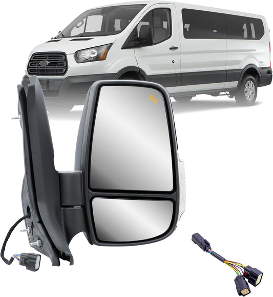 Replacement Passenger Right Side Mirror Power Mirror and Heated with BLIS (Blind Spot Sensor) and Indicator Manual Folding Fit Ford Transit 150 250 350 from 2015 to Onward
