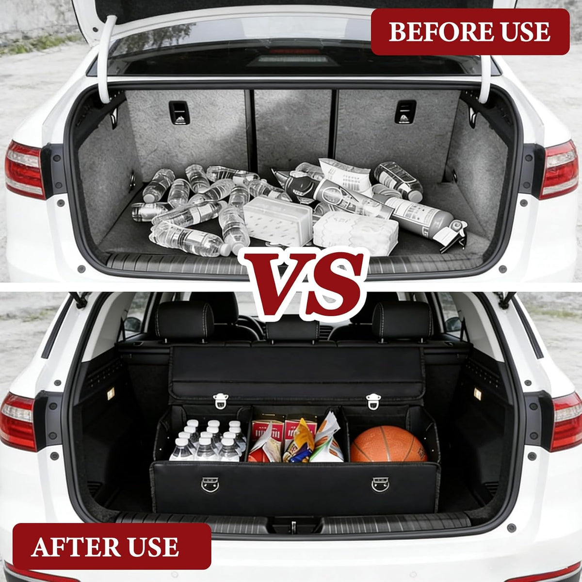 Leather Storage Box Car Trunk Organizer with Lid, Foldable PU Leather Cargo Storage Bin for SUV Sedan Truck, Portable Auto Organizer for Grocery Tool Storage, Black 29.5" L*12.2" W*11.8" H