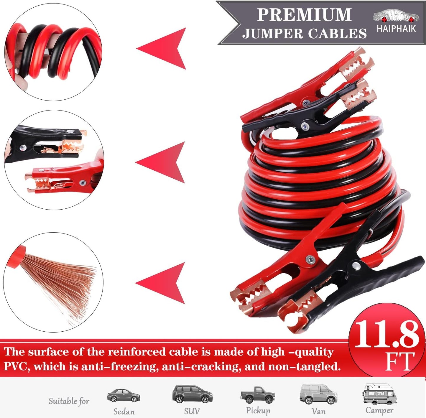 HAIPHAIK Car Emergency Kit with 11.8ft Jumper Cables, Roadside Safety Kit | Emergency Roadside Kit for Car Tow Strap, Folding Shovel, Emergency Tools Box, Breakdowns Travel for Women Men