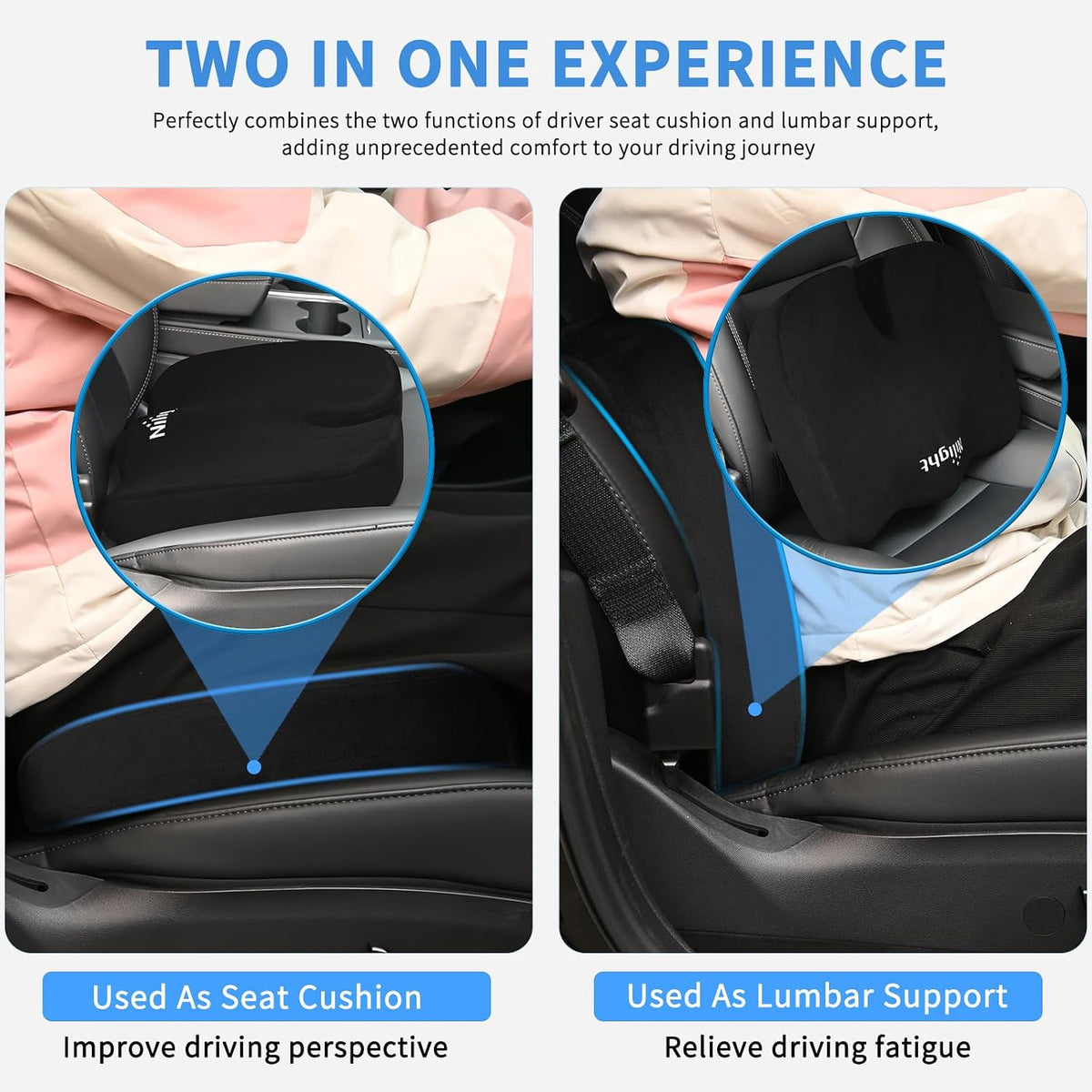 Nilight Car Seat Cushion 1PC Black Universal Gel Memory Foam Seat Pad