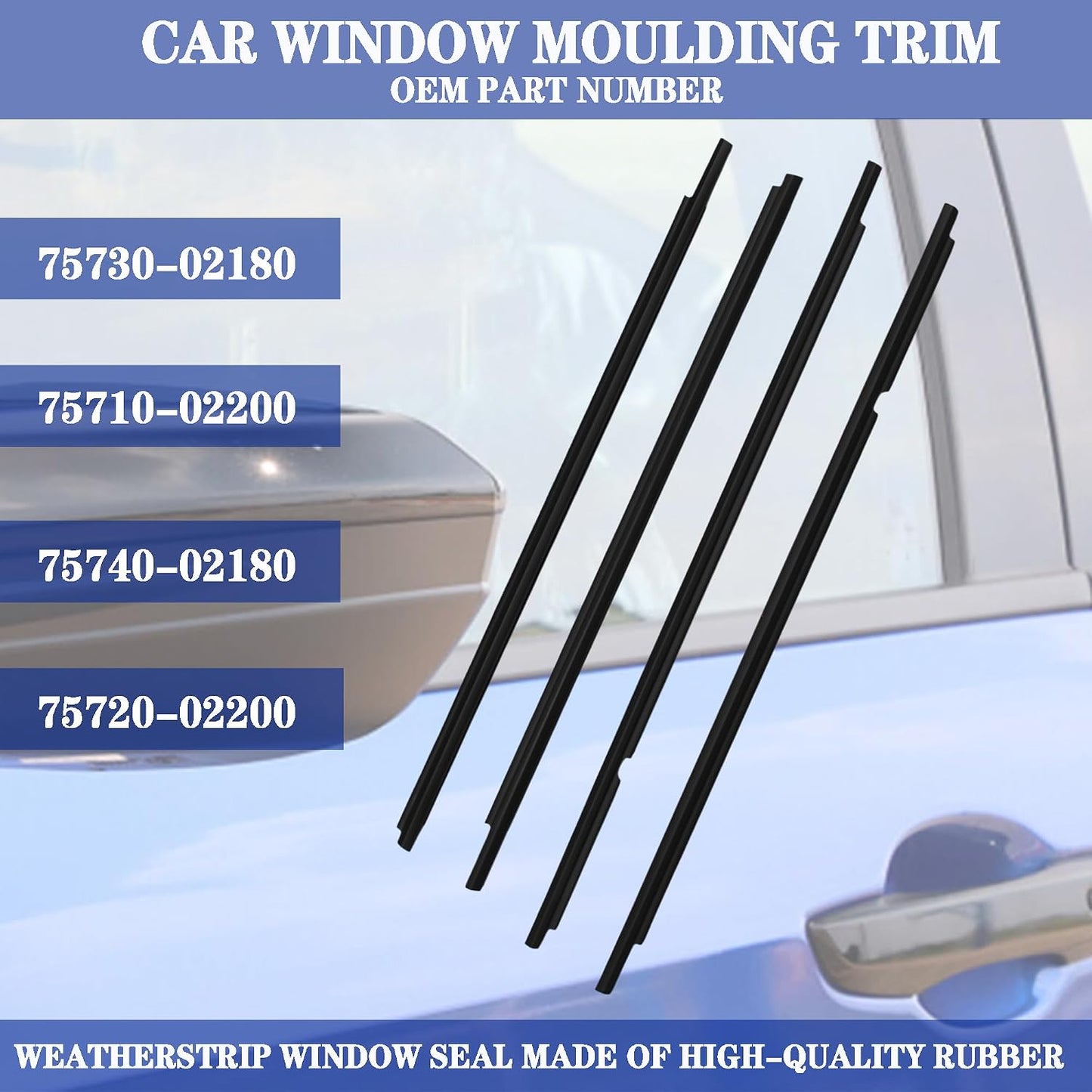 4Pcs Window Moulding Trim Seal Belt Fit for 03-08 Corolla | Compatible with 2003-2008 Toyota Corolla, Window Moulding Trim Weatherstrip, Replaces 75730-02180 75710-02200 75720-02200