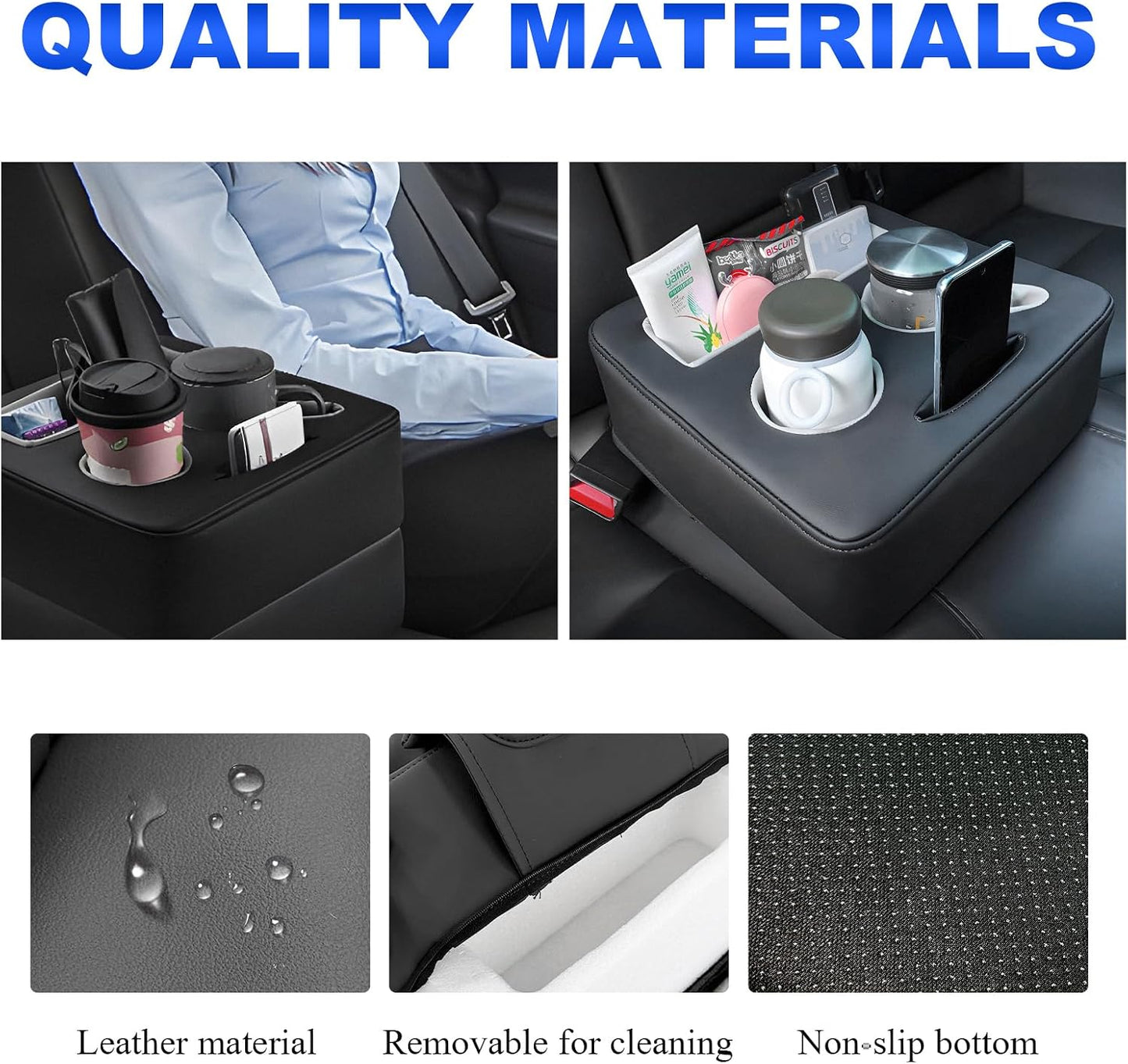 Kewucn Car Back Seat Organizer, Leather Sofa Cup Tray, Waterproof Pillow to Store Drink Snack Phone, Universal Auto Cup Holder for Car, RV, Sofa, Bed (Black)