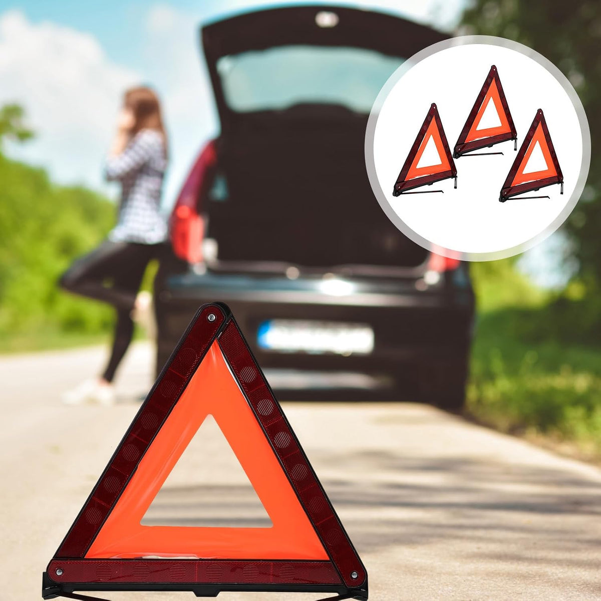 3 Pcs Red Reflective Triangle Warning Sign Foldable