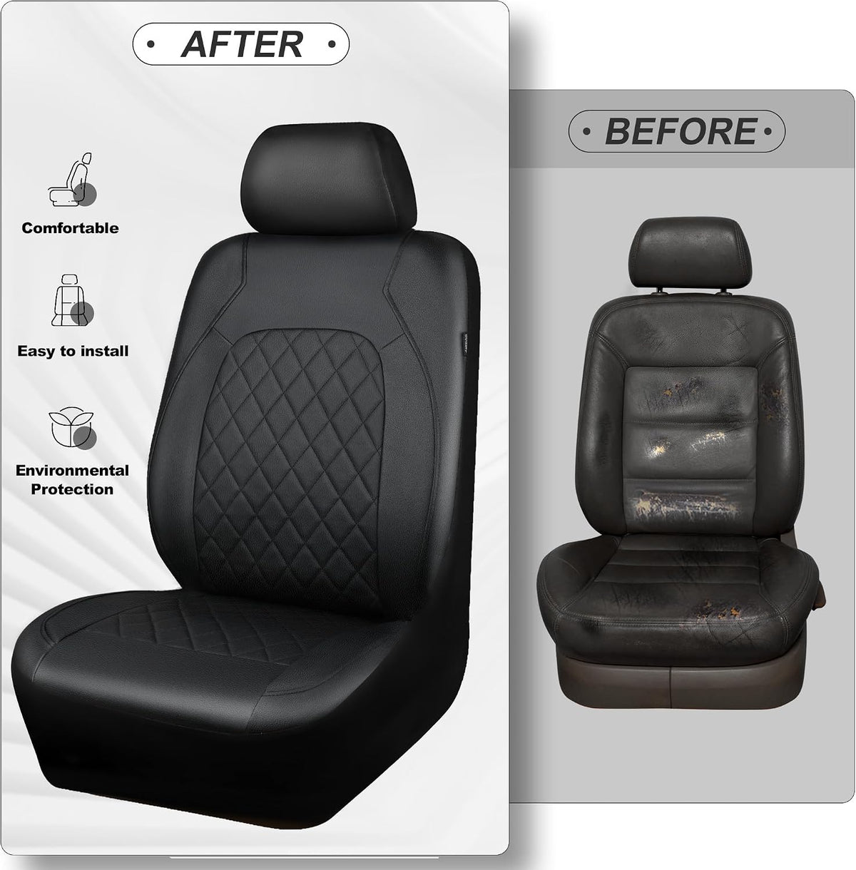 Universal Pu Leather Car Seat Covers Front Seats only, Airbag Compatible, Water-Resistant Durable Premium Vinyl, Fit for 95% Vehicles,Cars,Vans,SUV,Sedans (Luxury 2 PCS All Black)