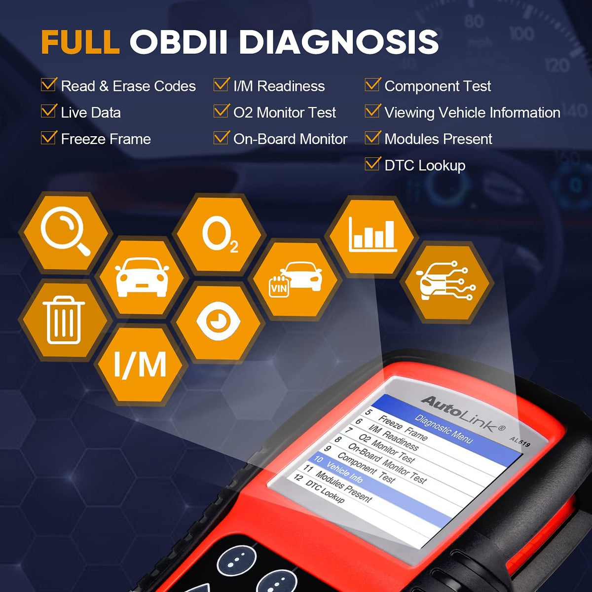 Autel AutoLink AL619 OBD2 Scanner, ABS SRS Warning Light Diagnostic Tool