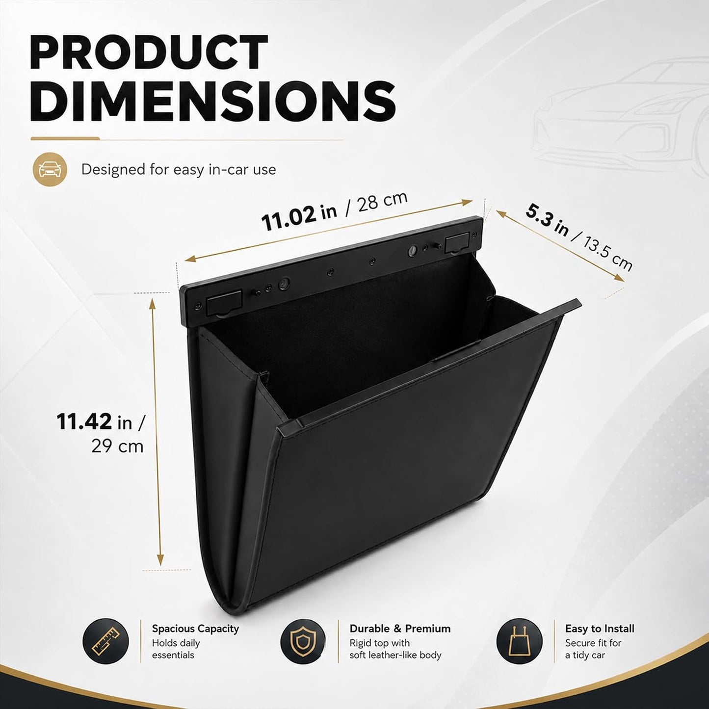 Car Trash Can Leak-Proof, 4 Pack Black Large Capacity Auto Trash Bin with Magnetic Opening, Multi-Purpose Open-Top Car Organizer for Backseat, Console, Door, Phone, Drinks, and Small Items