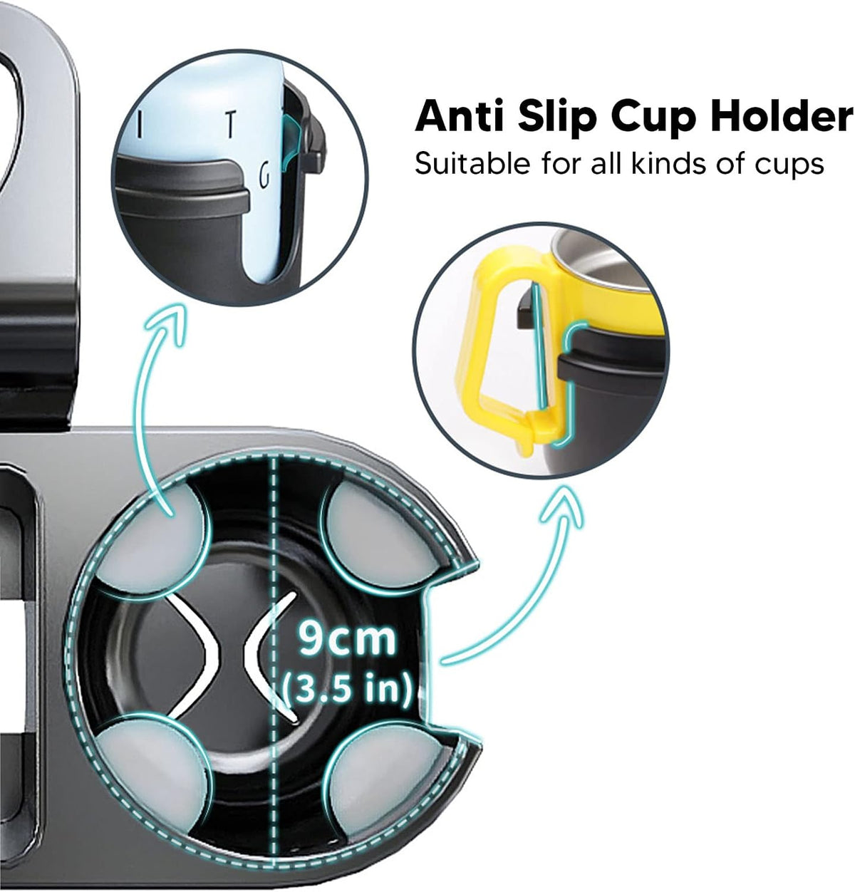 3 in 1 Car Back Seat Cup Organizer Headrest Backseat Holder Tray with Non Slip Cup Holder Snack Box Phone Stand for Kids Traveling Black ABS Plastic