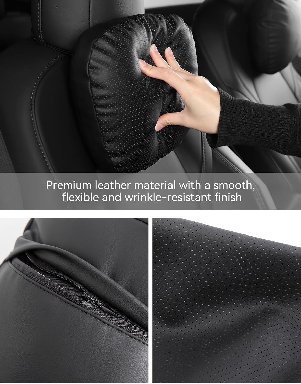 TPARTS Leather Headrest Neck Pillow for Tesla Model Y/X/3/S (1pc Black) | Soft leather Car neck pillows provide comfortable head and neck support for daily driving and long trips