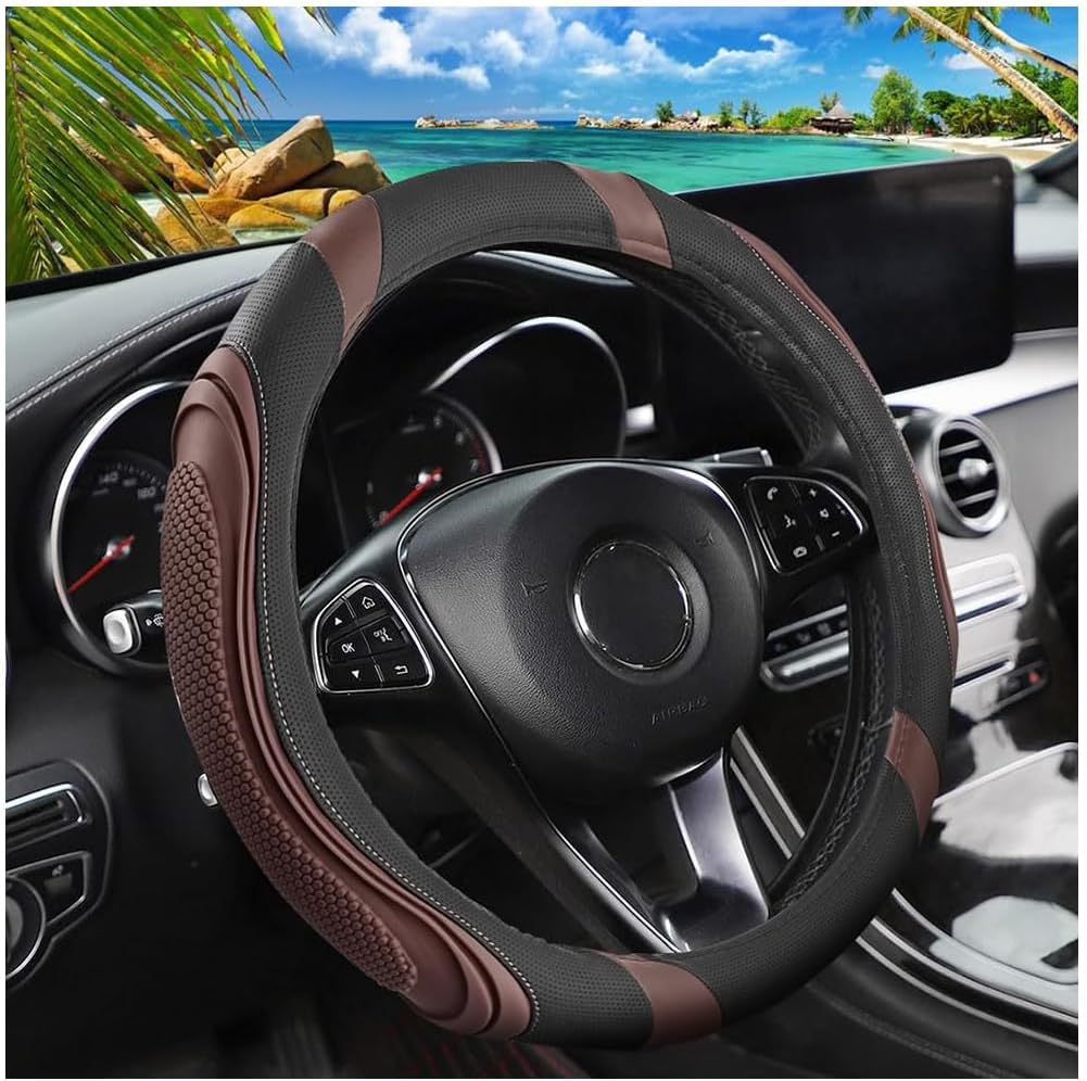 Osilly 15 Inch Artificial Leather Steering Wheel Cover, Coffee