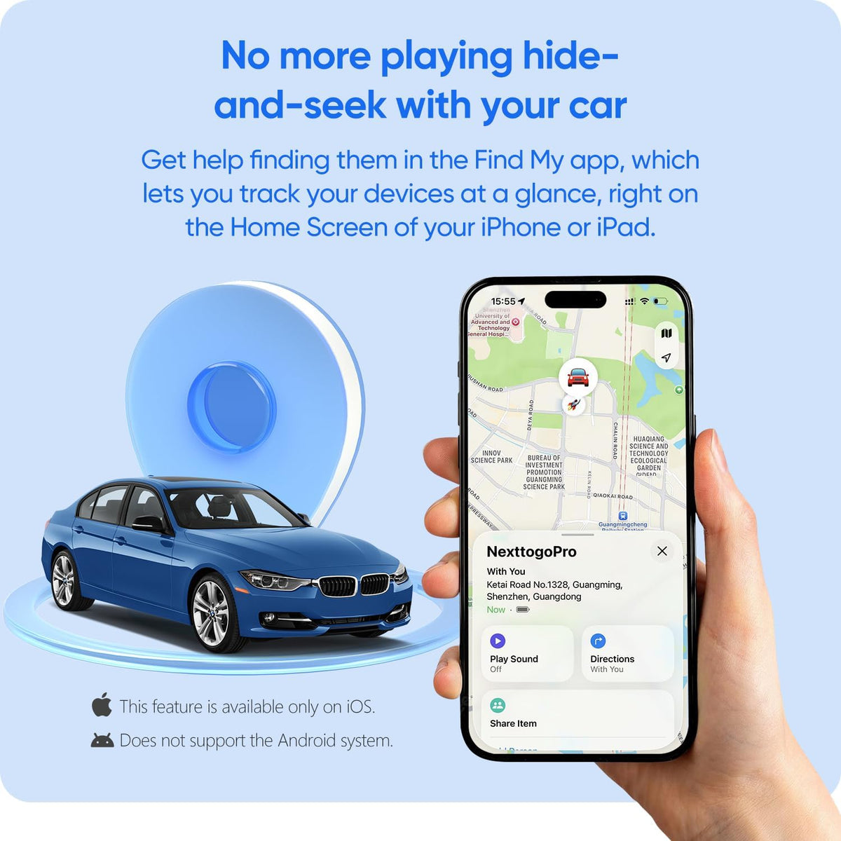 2-in-1 OBD2 Scanner & Locator, Diagnose Engine + Track Car, No Subscription, Bluetooth Car Code Reader for iOS & Android