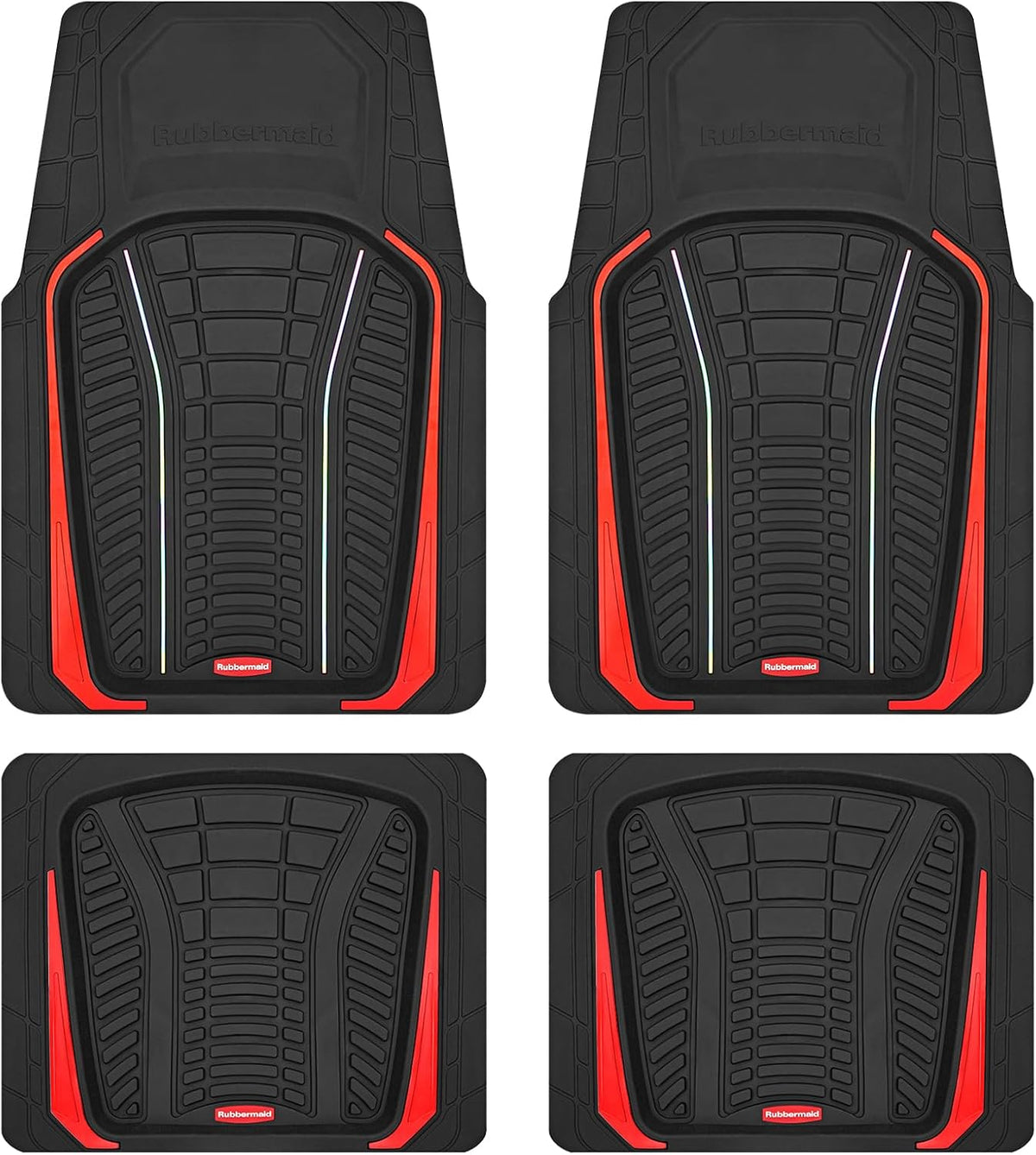 Rubbermaid Car Floor Mats Full Set – Premium All-Weather Car Mat with Brushed Aluminum Inserts, Universal Trim-to-Fit Design, Anti-Slip Backing for Cars, SUVs, Trucks, and Vans