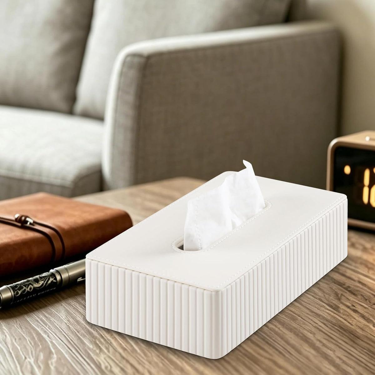 Short Tissue Box Cover, Rectangle Tissue Box Holder, Cream