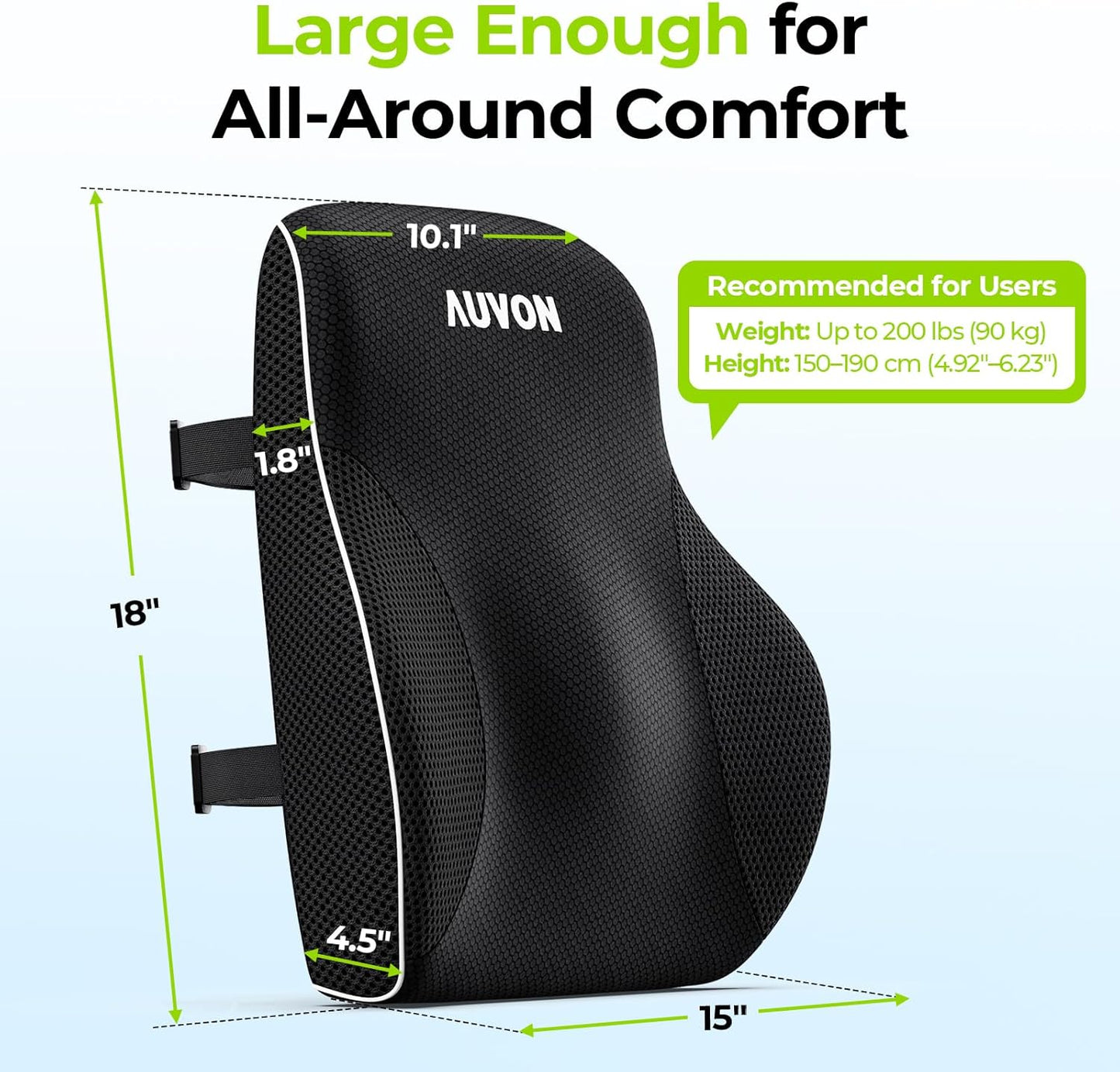 AUVON Lumbar Support Pillow for Office Chair with Patented Bulge for Lower Back Support, Ergonomic Office Home Essentials Improve Posture, Memory Foam Chair Cushion with Straps for Home, Office, Car