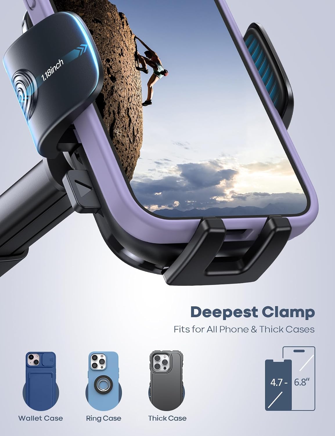 Lamicall Car Phone Holder Military-Grade Suction Cup Dashboard Windshield