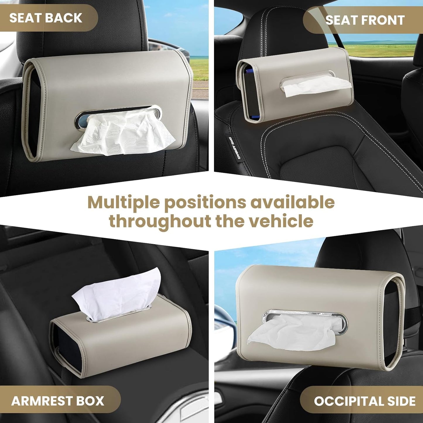 Car Tissue Holder, WHHMK Tissue Box Cover Keep Car Tidy, PU Leather Backseat Napkin Rectangle Organizer, Extra Large Tissue Box Storage in Auto Fits for 100-150 Regular Size Tissues,Grey(1 Pack)