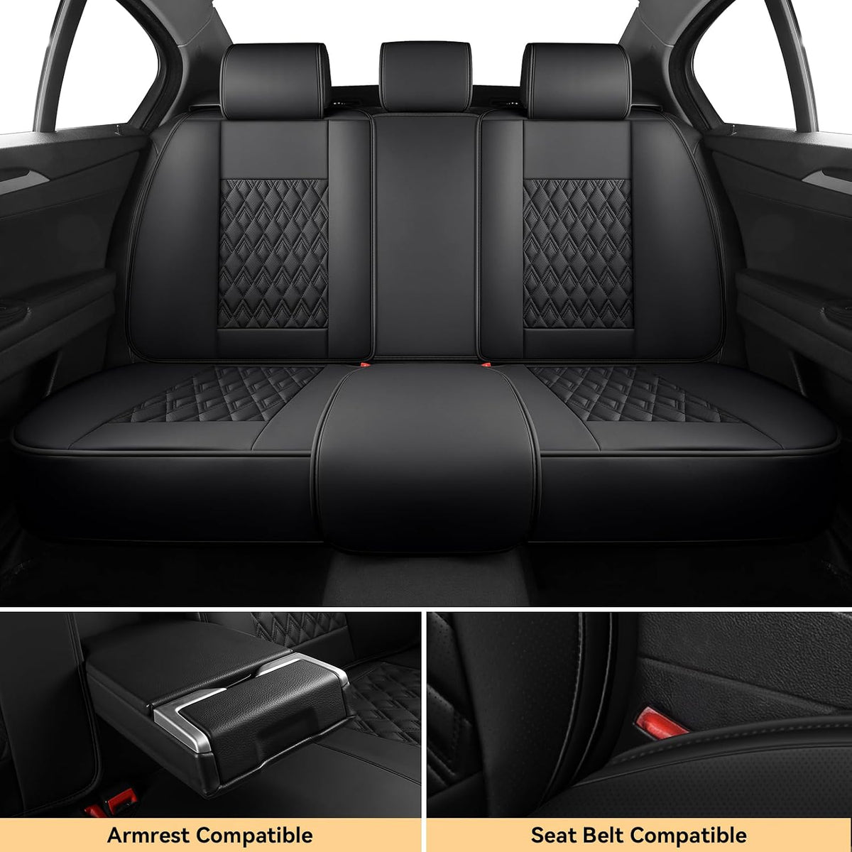 Car Seat Covers Full Set Black, Leather seat Covers, Universal Fit