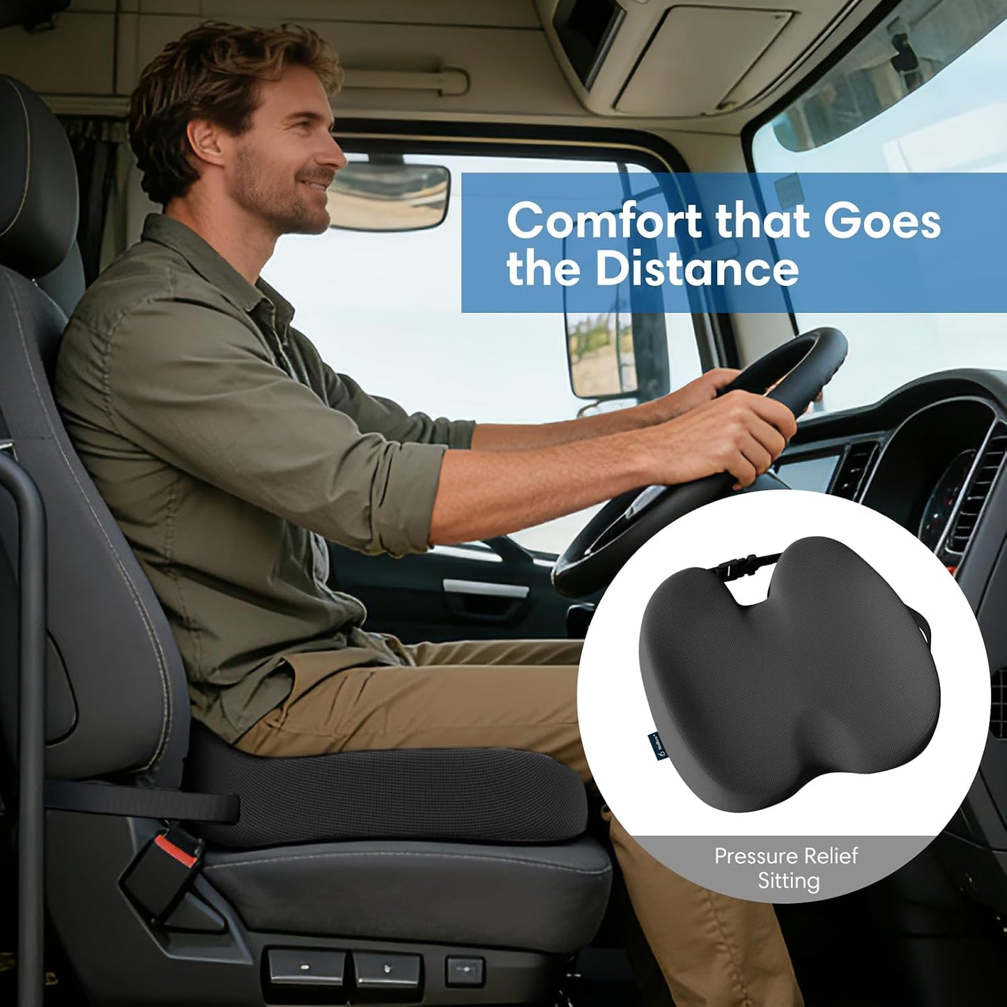 Car Seat Cushion, Memory Foam Seat Cushion for Truck Drivers, Car Seats, Travel & Wheelchair, Sciatica Ease & Tailbone Pain Relief Pillow for Long Sitting Comfort