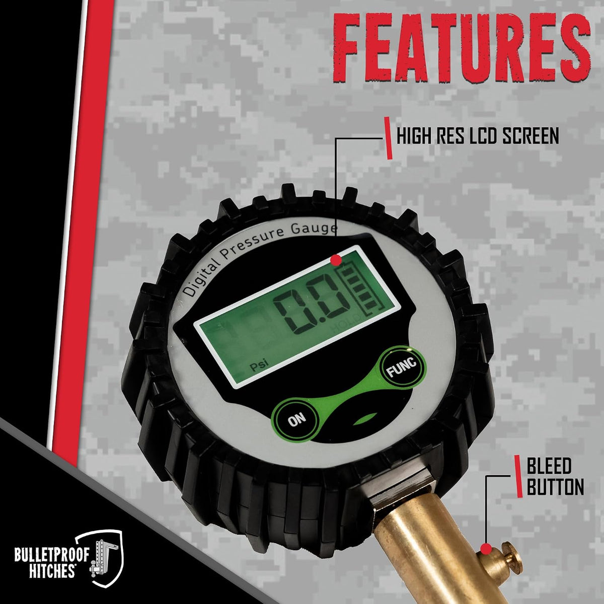 Bulletproof Digital Tire Pressure Gauge 0-200 PSI, Heavy Duty with Reinforced Rubber Hose, LCD Display, Bleed Valve | AAA Batteries Included - for Trucks, RVs, ATVs, Trailers and More