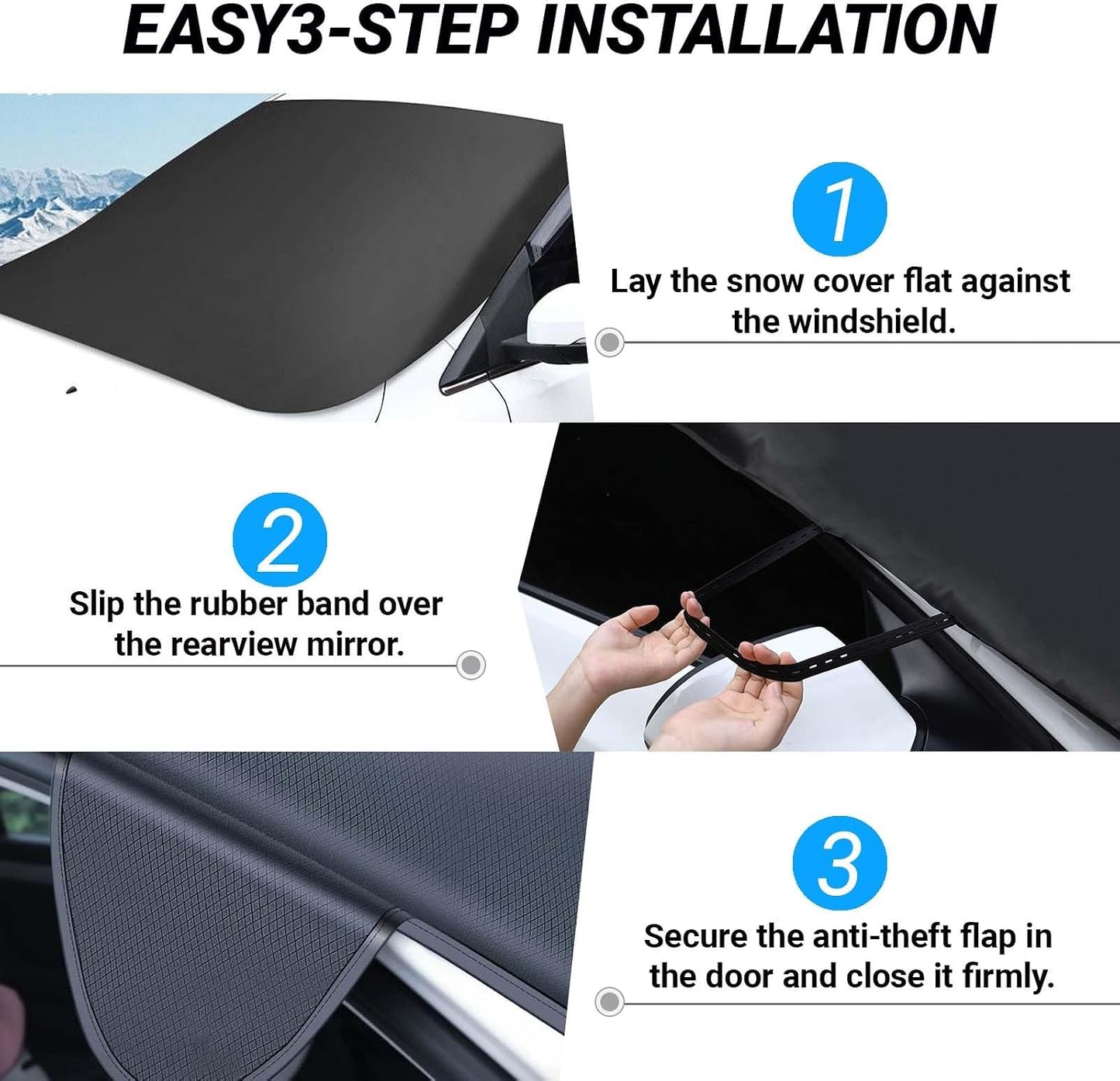Exterior Car Windshield Cover, Oxford Fabric All Weather Windshield Snow Shield for Windshield & Mirrors, Blocks Snow Ice Frost, Anti-Theft Door Flap, Fits SUV Sedan Truck (69"x42")
