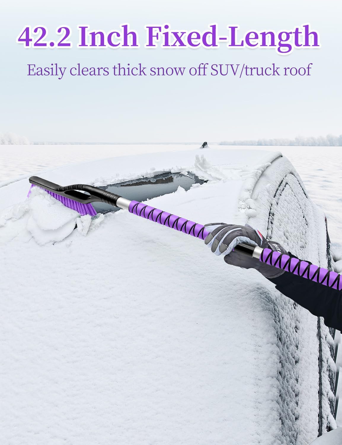 HEEYA 42.2 Inch Ice Scraper and Brush for Car, Snow Brush and Ice Scraper for Windshield Window, Car Snow Scraper with Foam Grip for SUV Truck Vehicle - Purple