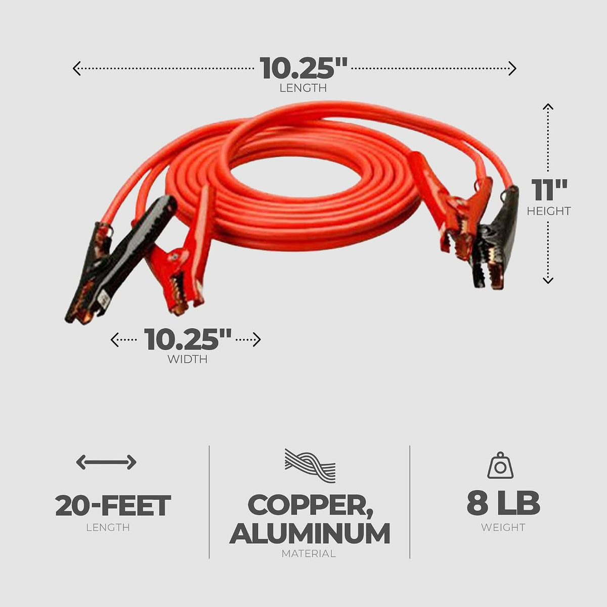 Master Mechanic Heavy-Duty Booster Cables, 4 Gauge, Red, 20 Feet