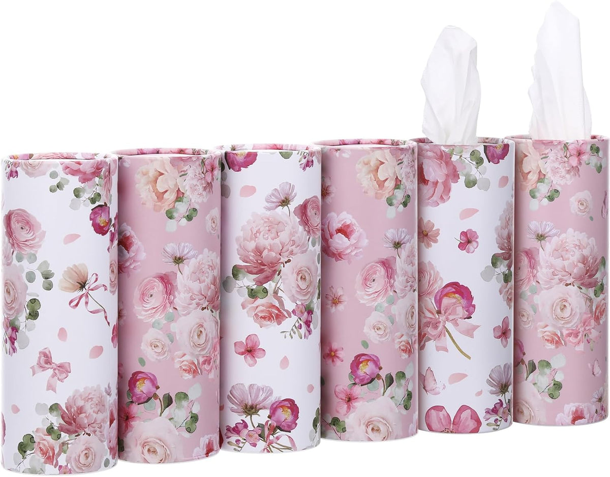 Ctosree 6 Pack Car Tissue Holder 300 Sheets Floral Tubes,Pink,White