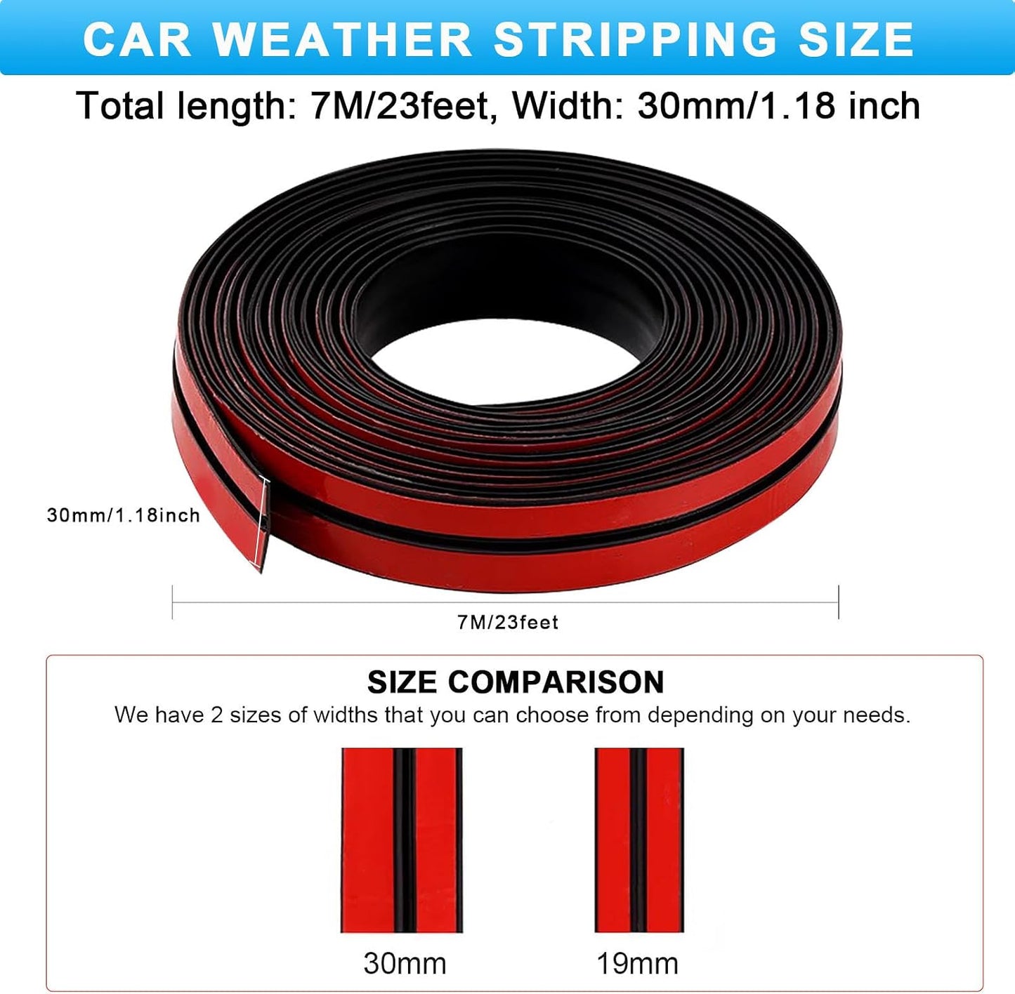 Car Weather Stripping, 30mm Windshield Rubber Seal for Car Front Rear Windshield Trim, Rubber Adhesive T Shape Sunroof Seal Cover Leak Sound Proofing (23 Feet)