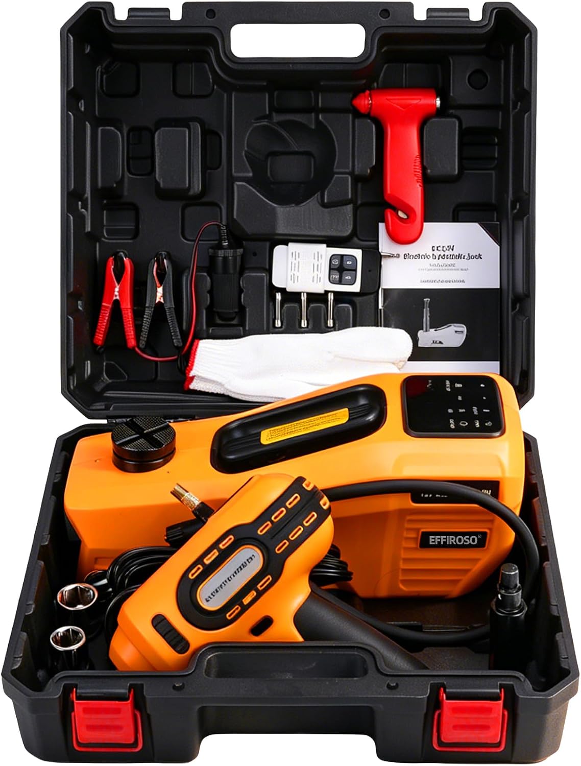 Electric Car Jack 5 Ton 12V Hydraulic Jack Kit with Impact Wrench & Tire Inflator Pump, Wireless Remote & Touch Screen, 3-Mode LED for SUV MPV Sedan Truck – Garage, Roadside, Tire Change