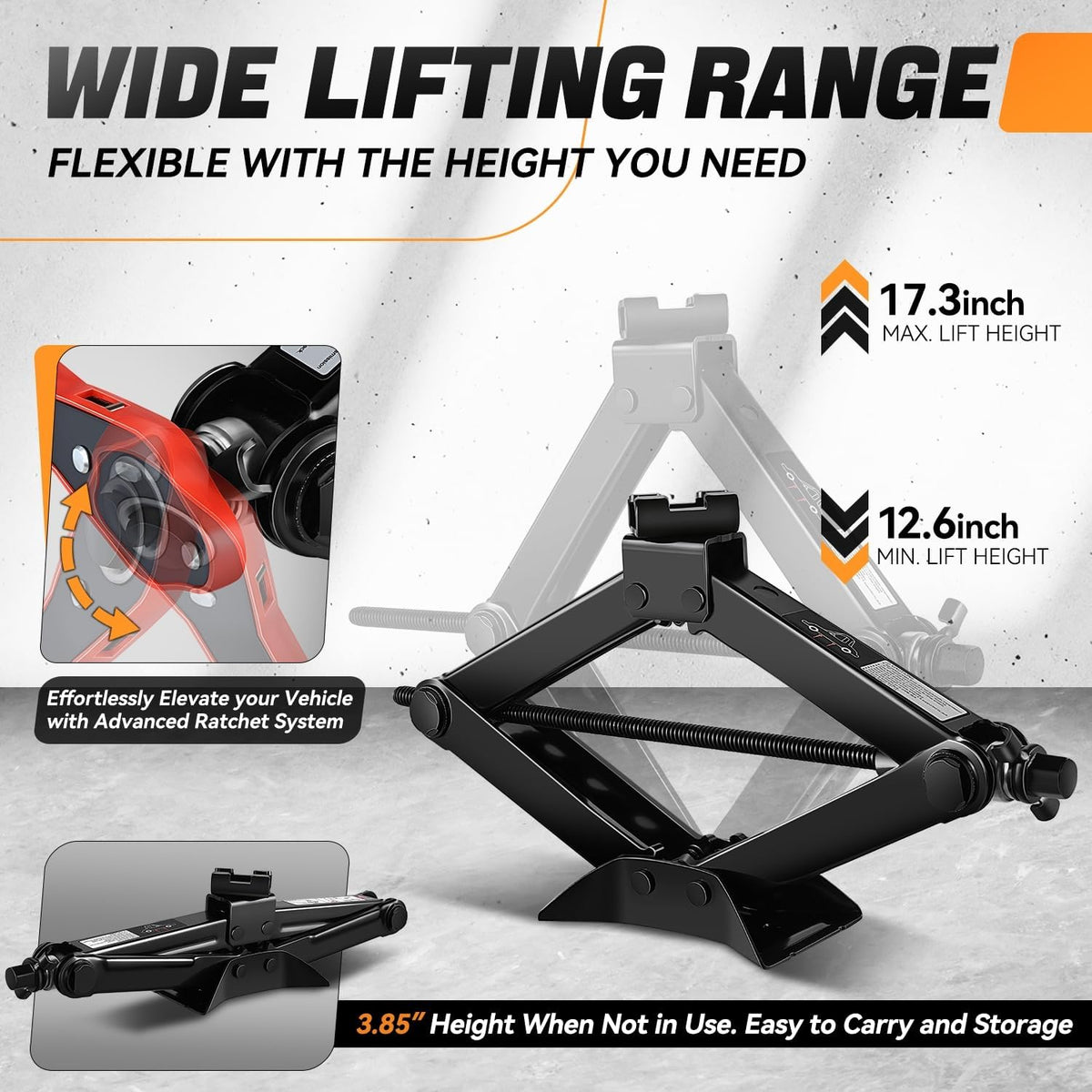 Auto Dynasty Car Jack Kit, 2 Ton Scissor with Lug Wrench for SUV & Sedan
